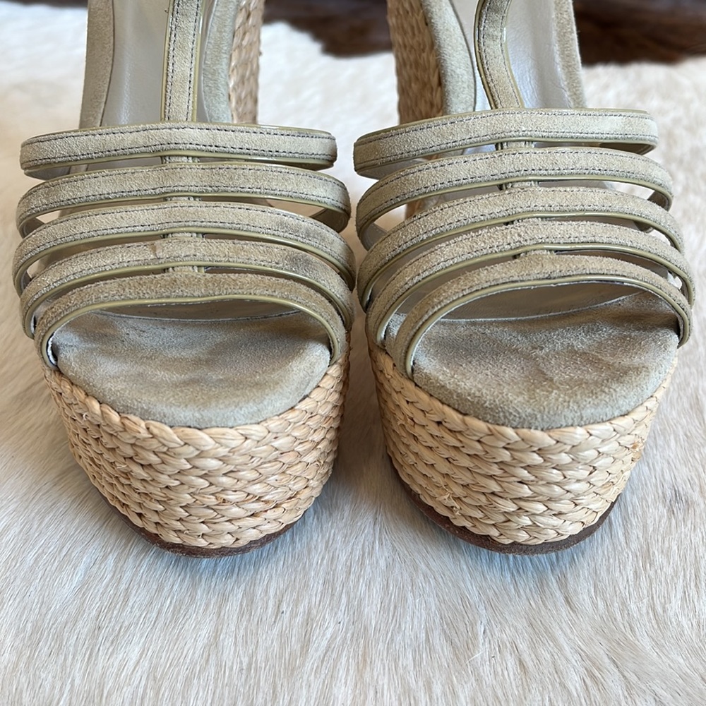Gucci Beige Suede Caged Espadrille Wedge Sandals Sz 35.5 - Picture 7 of 12